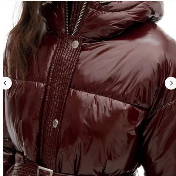 belted patent puffer jacket